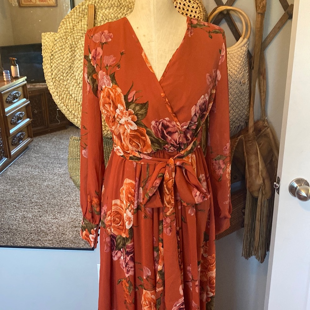 Baltic Born Lydia Floral Maxi Dress Rust Size Medium